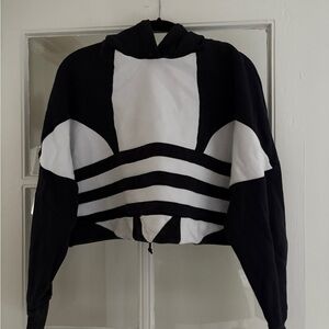 Adidas Black and White Cropped Hoodie